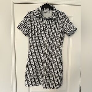 Black & White Designer-Inspired Logo Polo Dress – Size S- like New